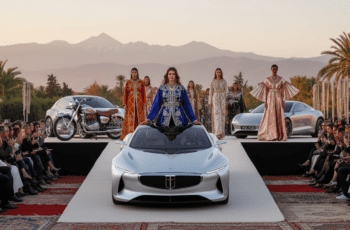Auto-Moto Morocco Fashion Week marie design automobile et caftan dans un spectacle couture