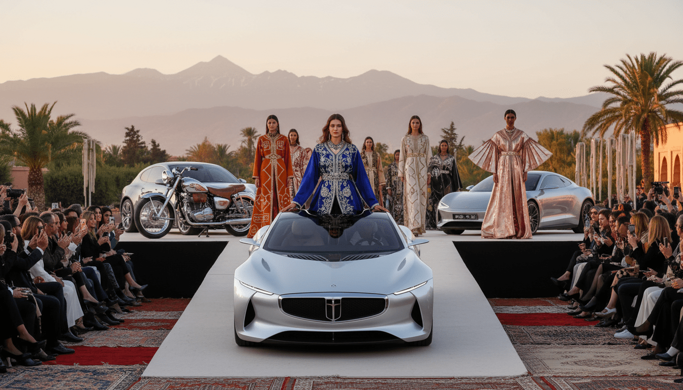 Auto-Moto Morocco Fashion Week marie design automobile et caftan dans un spectacle couture