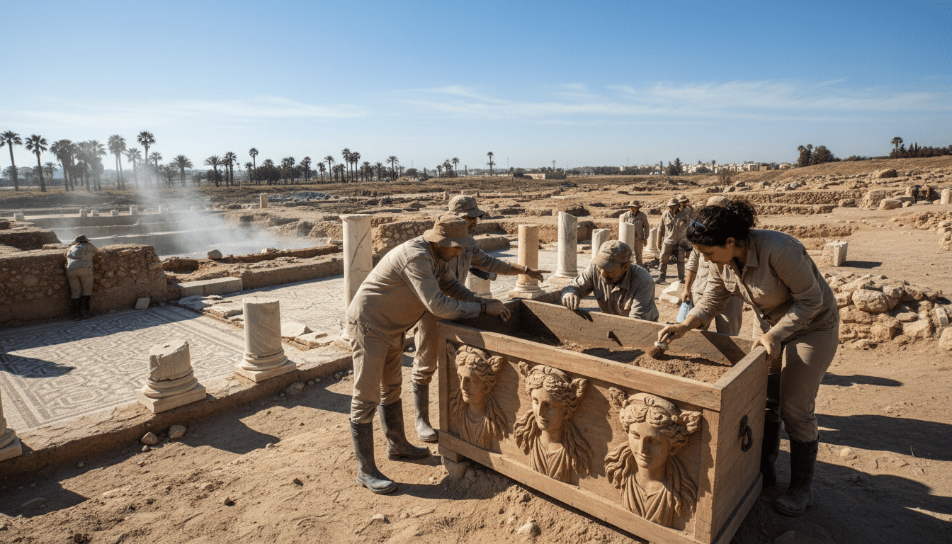 Fouilles à Rirha révèlent coffre aux bacchantes et thermes près de Sidi Slimane