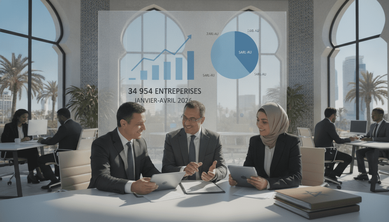 OMPIC: 34 954 entreprises créées au Maroc janvier‑avril 2026, SARL‑AU majoritaire