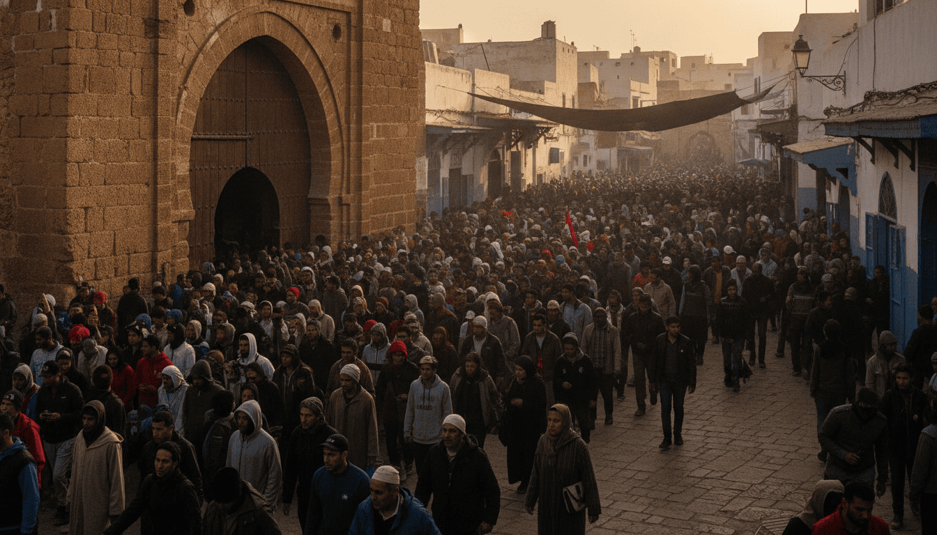 Bab Marrakech saturée par un fleuve humain dans la médina d'Essaouira