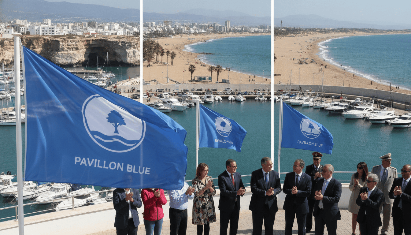 Tanger: Pavillon Bleu pour Tanja Marina Bay et plages Achakar, Sol, Ba Kacem